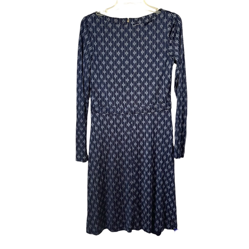 Tory Burch 100% silk dress size S striped logo printed long sleeve boat neck